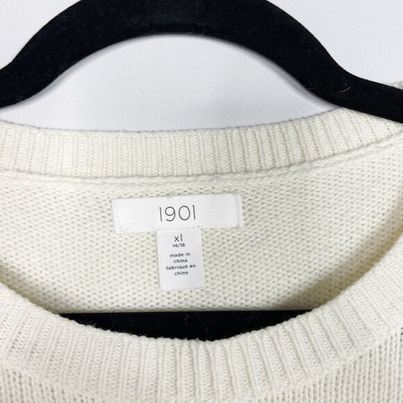 1901 Girls XLarge XL 14-16 Cream Striped Chest Statement Pullover Sweater Multi - Picture 7 of 9